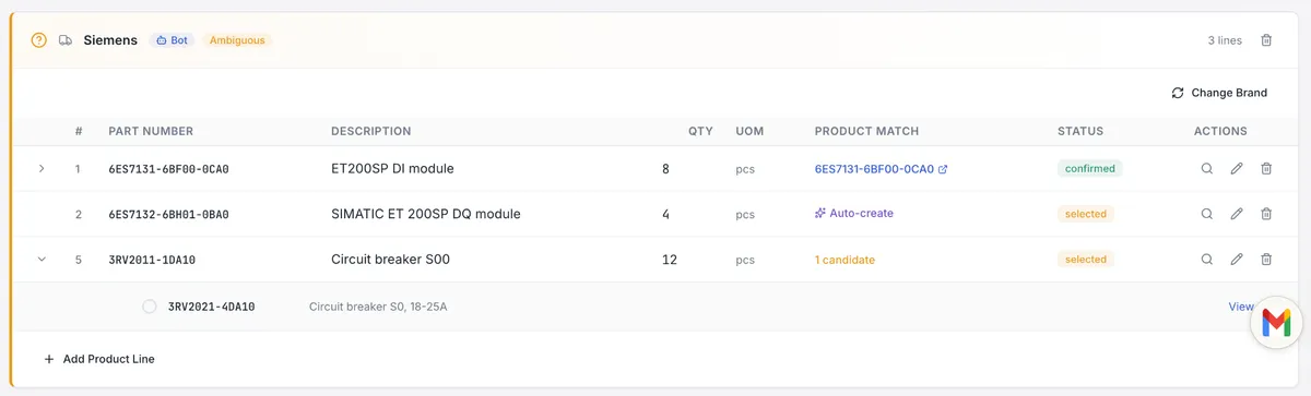 Extracted brand and product fields