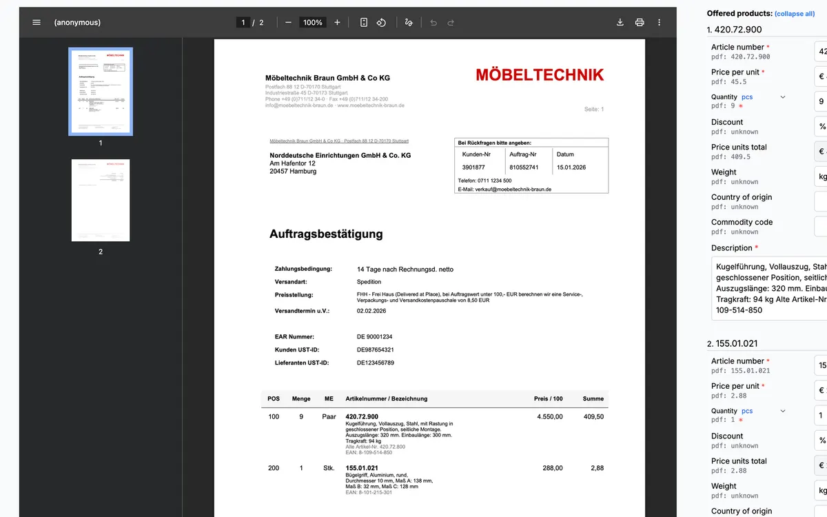 PDF quote extraction service